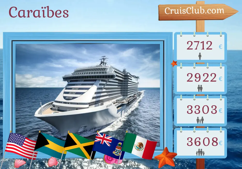 Croisière dans les Caraïbes depuis Port Canaveral / Orlando à bord du navire MSC Seashore avec visites aux États-Unis, aux Bahamas, en Jamaïque, aux îles Caïmans, au Mexique, en République dominicaine et à Porto Rico pendant 15 jours