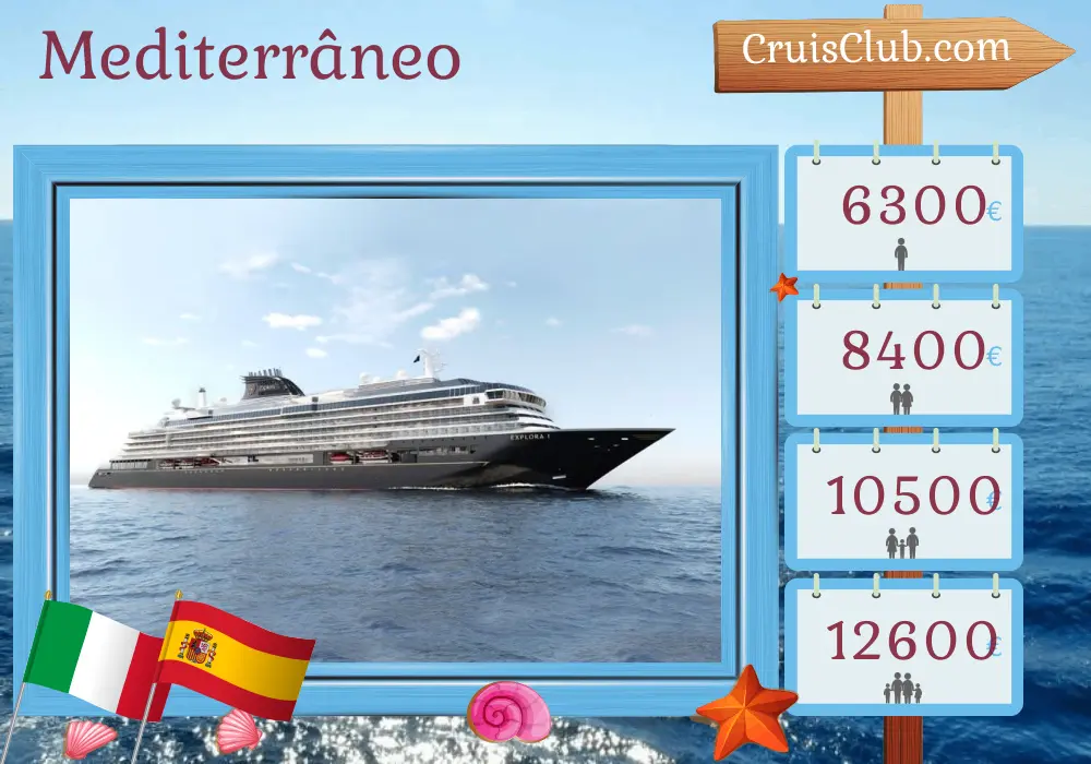 Cruzeiro no Mediterrâneo de Civitavecchia a Barcelona a bordo do navio EXPLORA II com visitas à Itália, Tunísia e Espanha por 7 dias