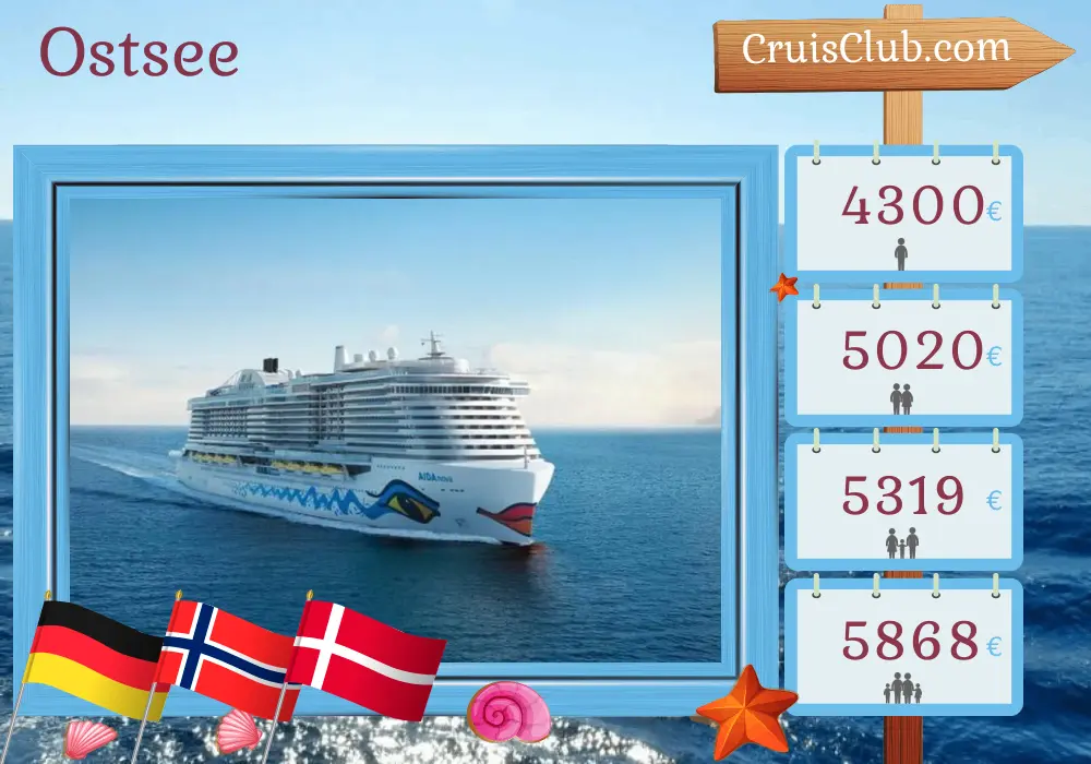 Kreuzfahrt in der Ostsee ab Kiel an Bord des Schiffes AIDAnova mit Besuchen in Deutschland, Norwegen und Dänemark für 15 Tage