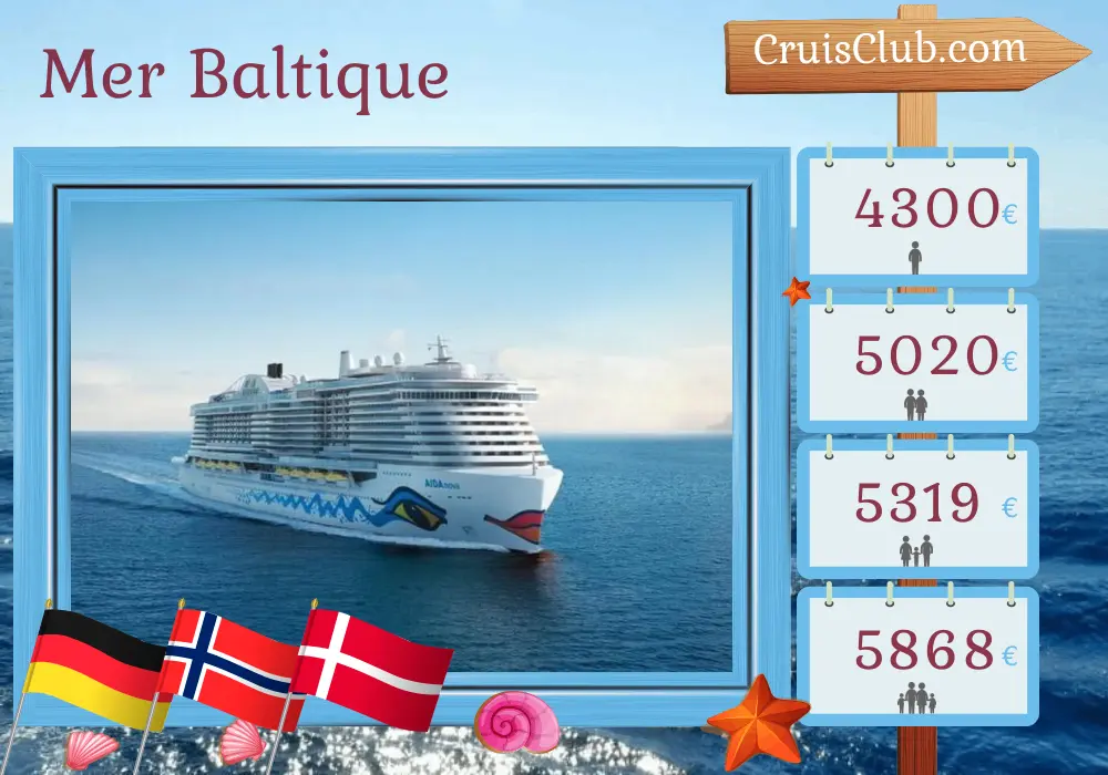 Croisière en mer Baltique au départ de Kiel à bord du navire AIDAnova avec des visites en Allemagne, en Norvège et au Danemark pendant 15 jours