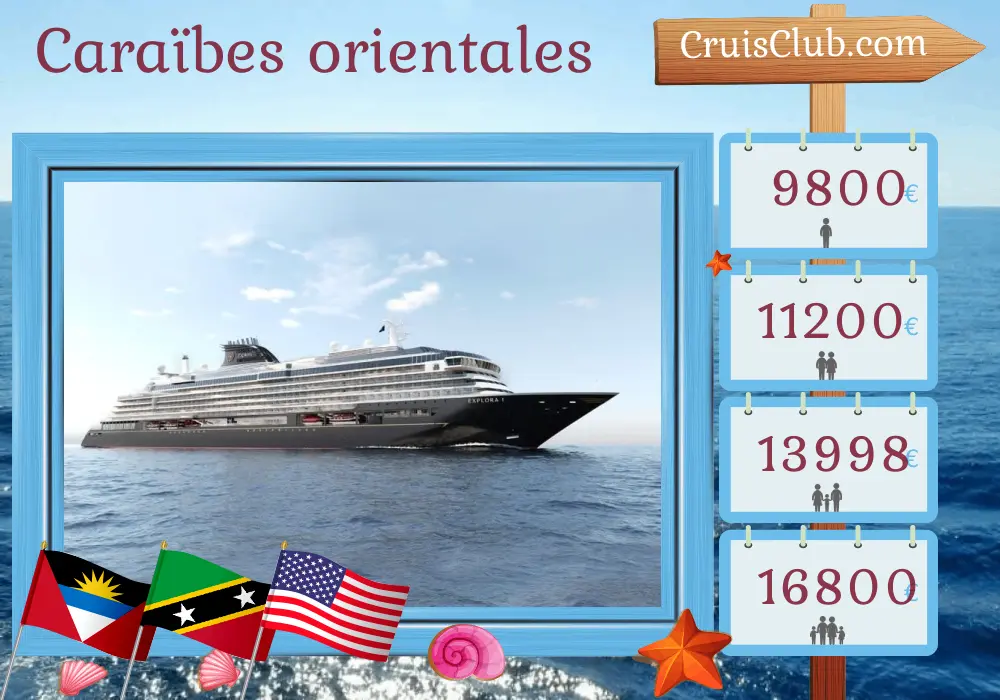 Croisière dans les Caraïbes orientales de San Juan à Miami à bord du navire EXPLORA II avec des visites à Porto Rico, Saint-Kitts-et-Nevis, les îles Vierges britanniques et les États-Unis pendant 8 jours