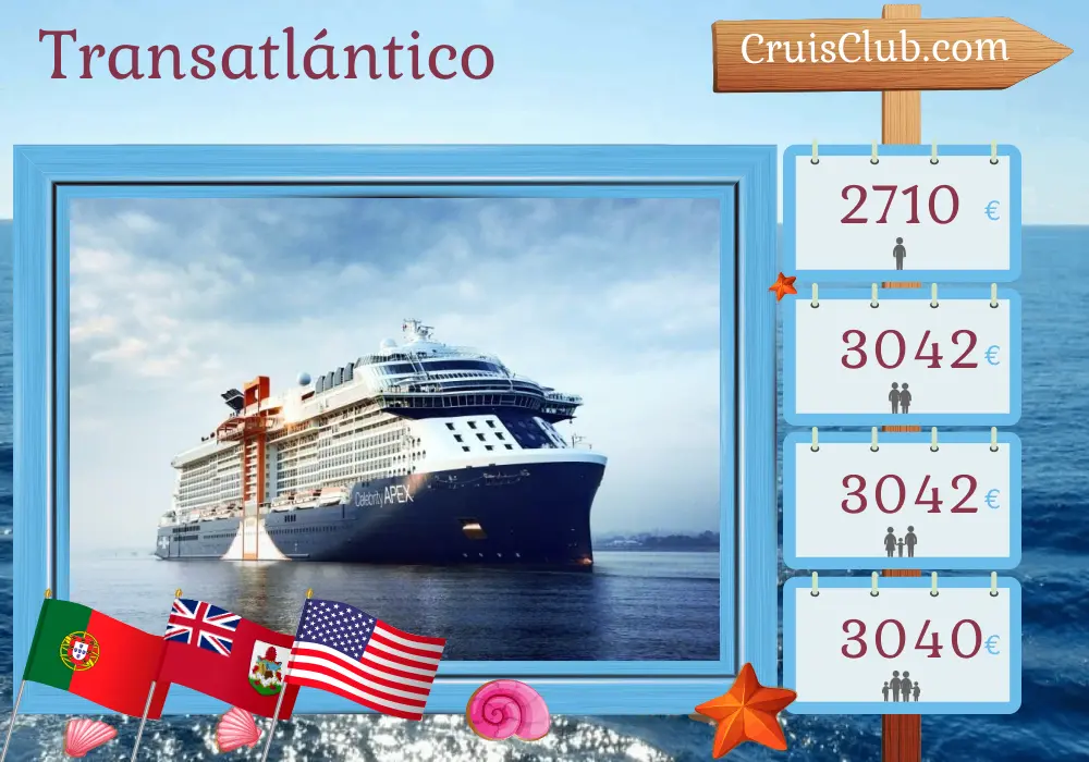 Crucero Transatlántico de Southampton a Fort Lauderdale a bordo del barco Celebrity Apex con visitas a Portugal, Bermuda y Estados Unidos durante 13 días