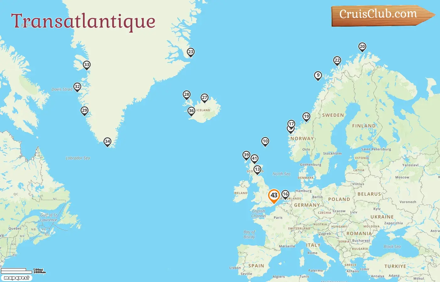 Croisière transatlantique depuis Dover à bord du navire Nieuw Statendam avec des visites aux Pays-Bas, en Norvège, au Groenland et en Islande pendant 43 jours