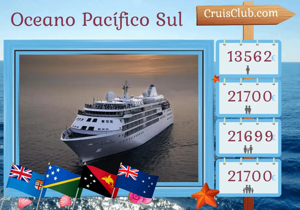 Cruzeiro no Mar do Sul de Lautoka a Darwin a bordo do navio Silver Cloud com visitas a Fiji, Vanuatu, Papua Nova Guiné e Austrália por 24 dias