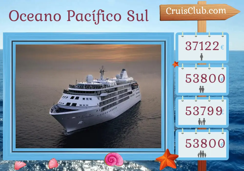 Cruzeiro no Mar do Sul de Valparaíso a Lautoka a bordo do navio Silver Cloud com visitas ao Chile, Pitcairn, Polinésia Francesa, Ilhas Cook, Niue, Tonga, Fiji, Tuvalu e Samoa por 50 dias