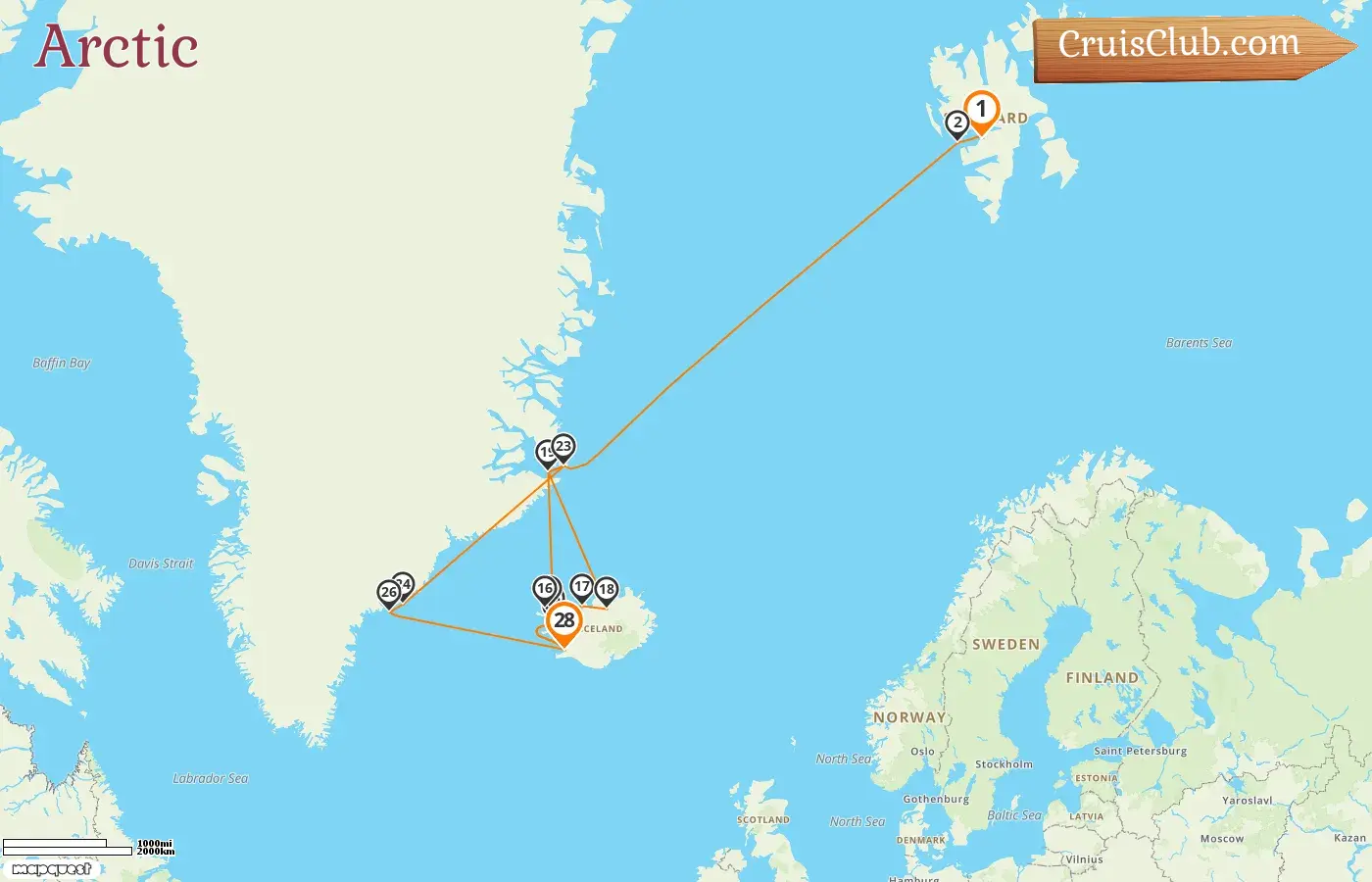 Arctic Cruise: Longyearbyen to Reykjavik on the Silver Wind with visits to Norway, Greenland, and Iceland for 28 days