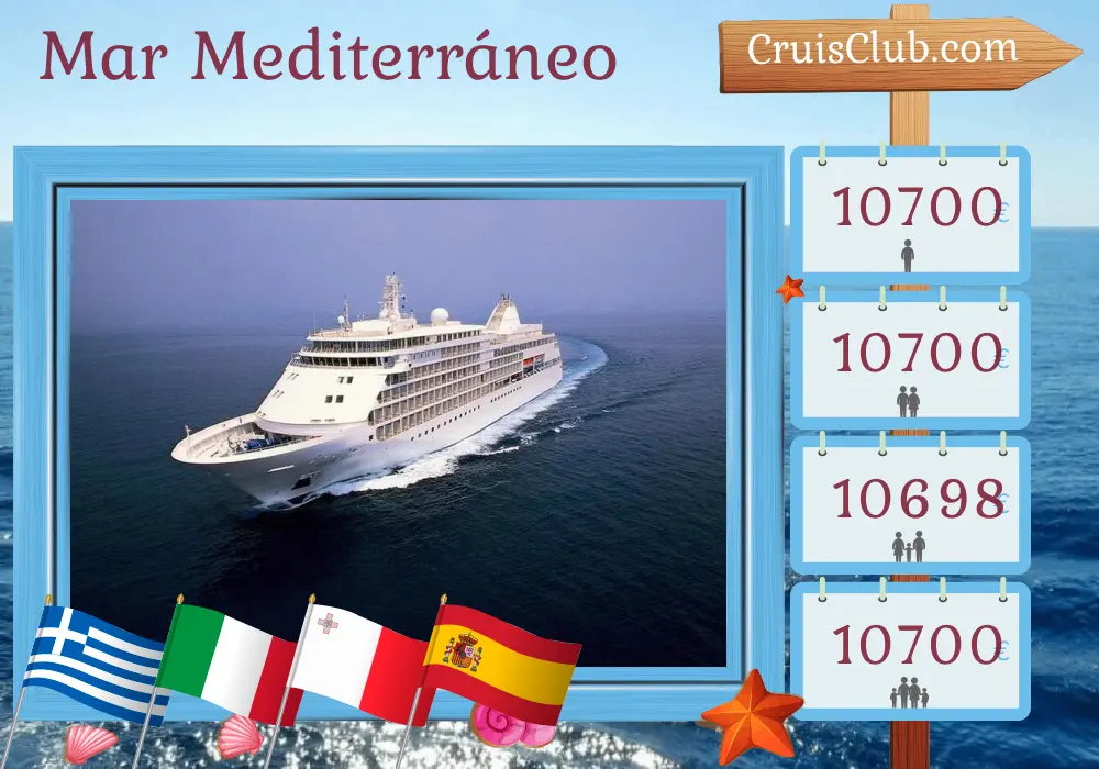 Crucero por el Mediterráneo de El Pireo a Lisboa a bordo del Silver Whisper con visitas a Grecia, Italia, Malta, Túnez y España durante 15 días
