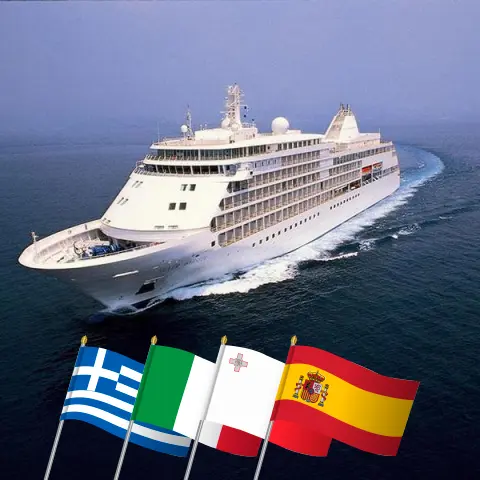 Kreuzfahrt im Mittelmeer von Piräus nach Lissabon an Bord des Schiffes Silver Whisper mit Besuchen in Griechenland, Italien, Malta, Tunesien und Spanien für 15 Tage