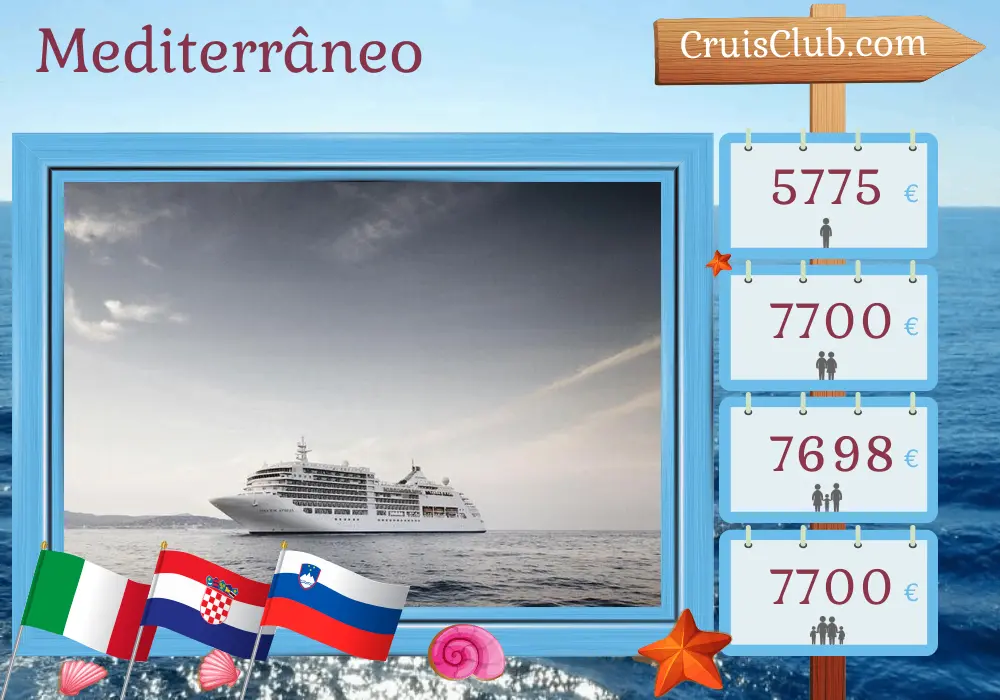 Cruzeiro no Mediterrâneo a partir de Veneza a bordo do navio Silver Spirit com visitas à Itália, Croácia e Eslovênia por 8 dias