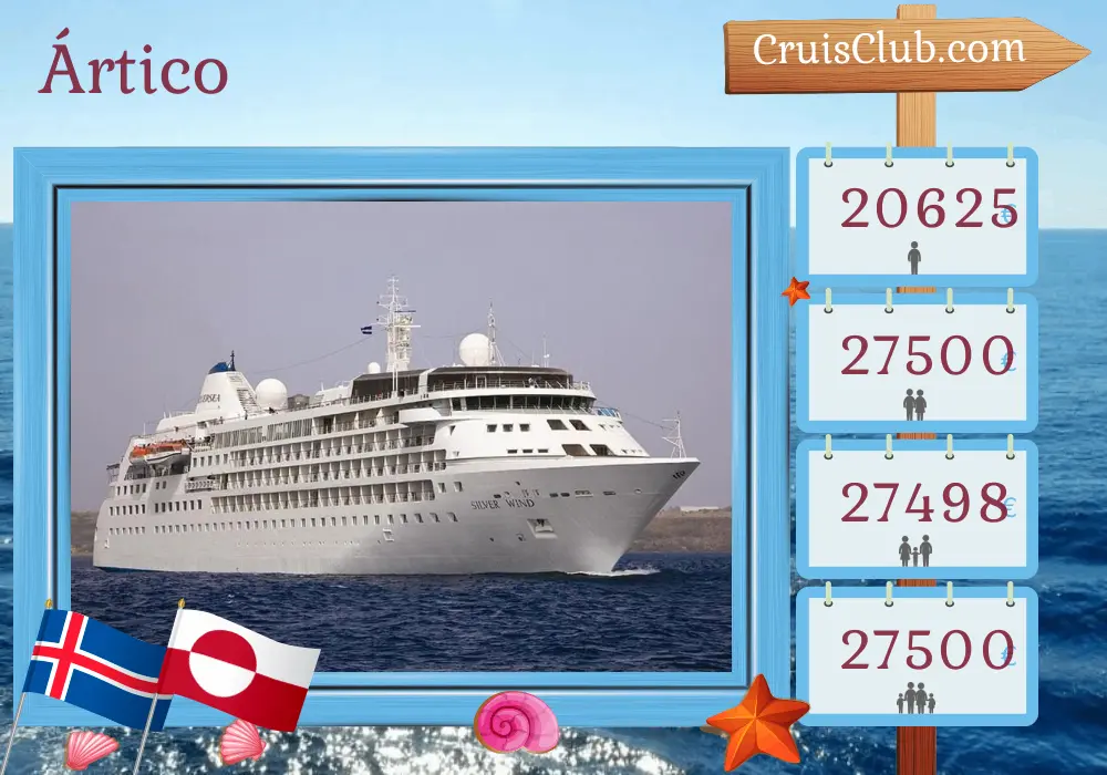 Cruzeiro no Ártico a partir de Reykjavik a bordo do navio Silver Wind com visitas à Islândia e Groenlândia durante 15 dias