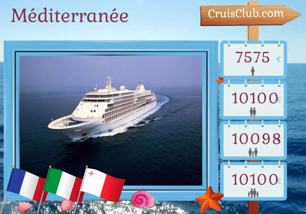 Croisière en Méditerranée de Nice à La Valette à bord du navire Silver Whisper avec des visites en France, en Italie et à Malte pendant 10 jours