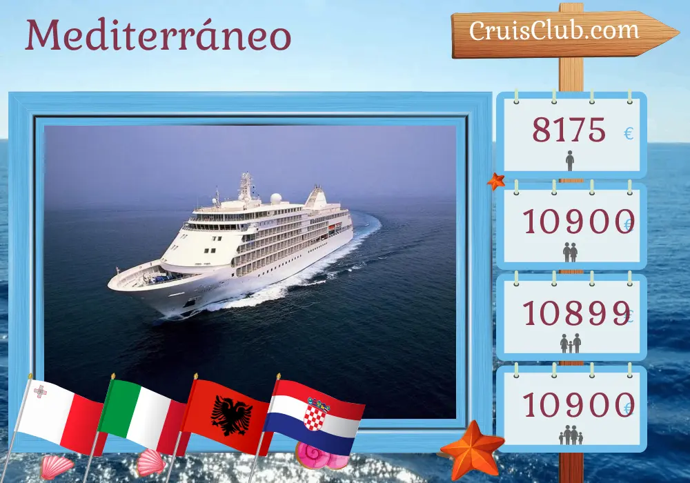 Crucero por el Mediterráneo desde Valletta hasta Colonia a bordo del barco Silver Whisper con visitas a Malta, Italia, Albania y Croacia durante 10 días