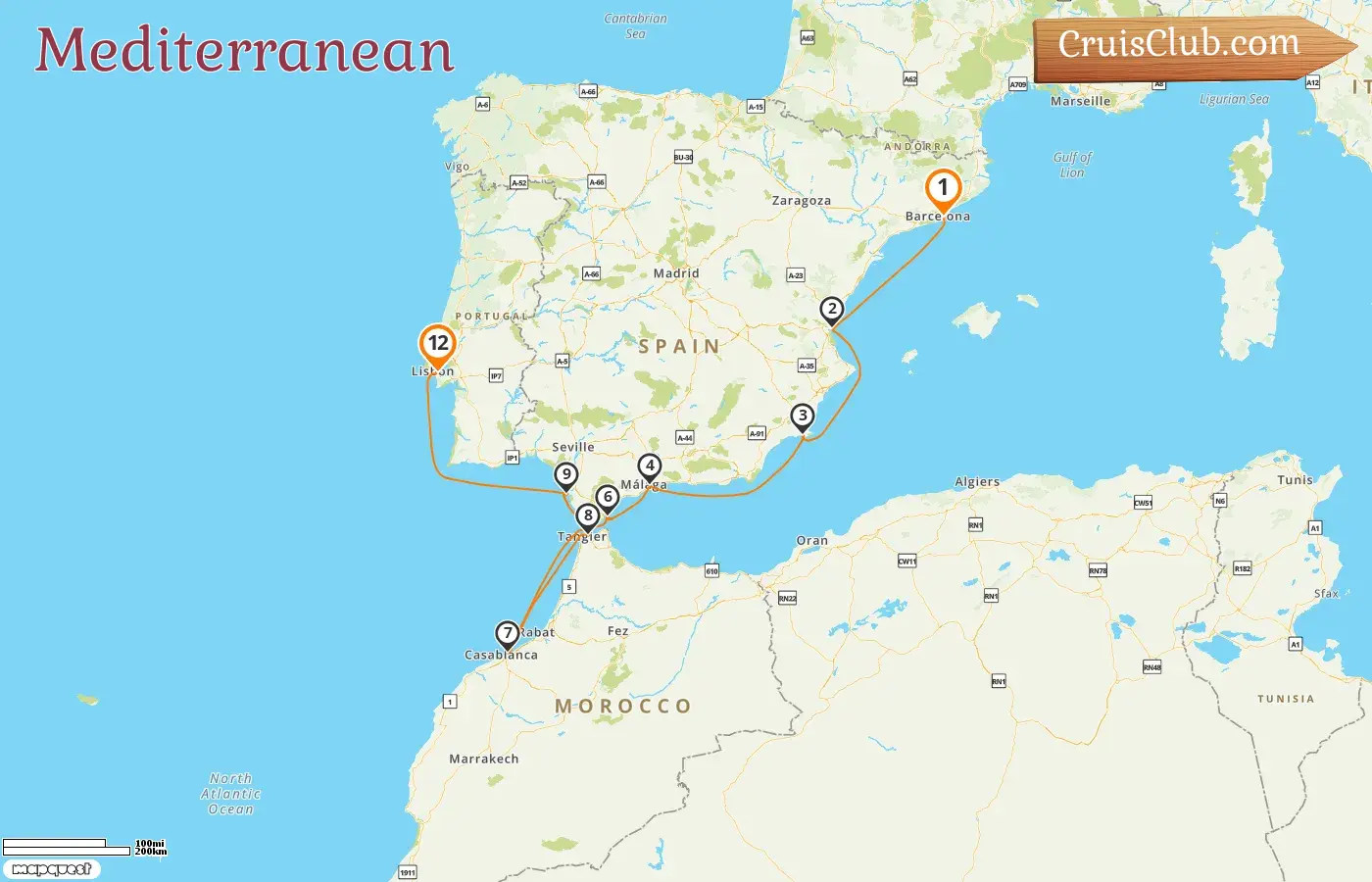 Mediterranean Cruise: Barcelona to Lisbon aboard Silver Ray with visits to Spain, Gibraltar, Morocco, and Portugal for 12 days