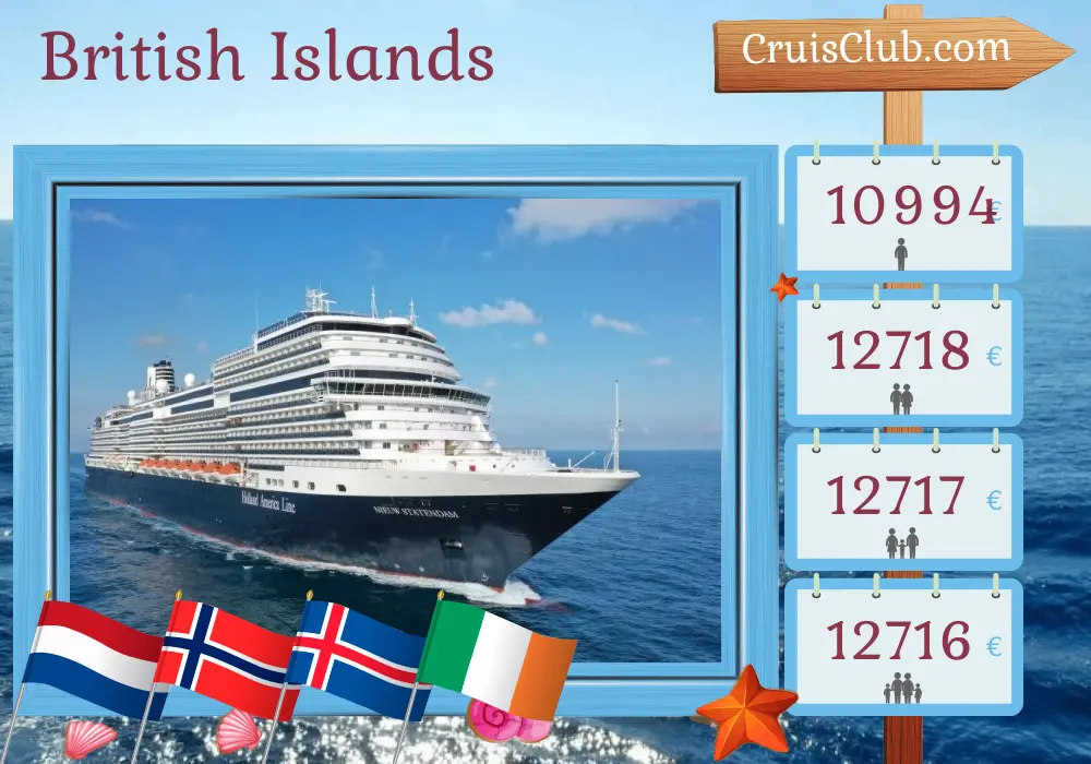 Kreuzfahrt in den Britischen Inseln von Rotterdam nach Amsterdam an Bord des Schiffs Nieuw Statendam mit Besuchen in den Niederlanden, Norwegen, Island und Irland für 29 Tage