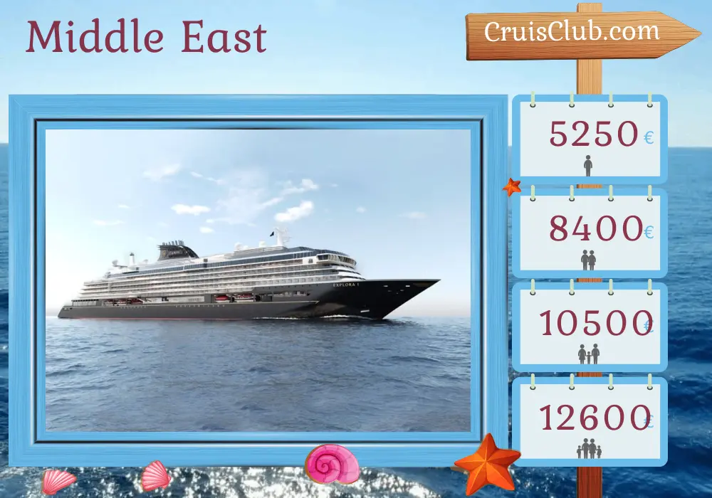 Middle East cruise from Dubai on board EXPLORA I ship with visits to United Arab Emirates, Qatar, Saudi Arabia, and Oman for 8 days