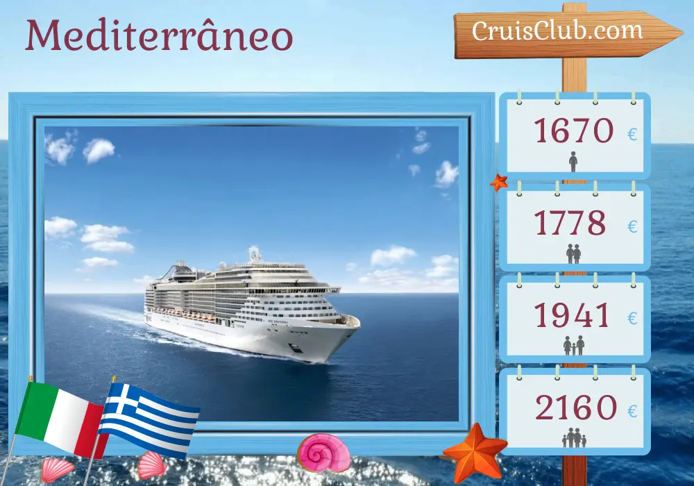 Cruzeiro pelo Mediterrâneo saindo de Bari a bordo do navio MSC Splendida com visitas à Itália, Grécia e Turquia por 10 dias