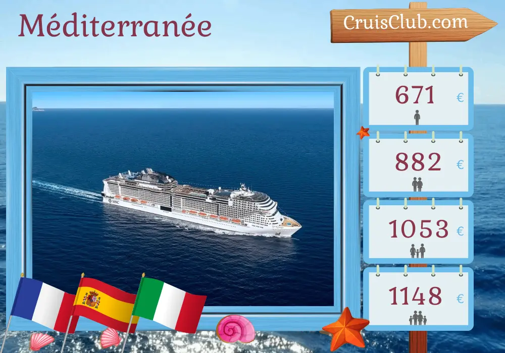 Croisière en Méditerranée de Marseille à Livourne à bord du MSC Grandiosa avec des visites en France, en Espagne, en Tunisie et en Italie pendant 7 jours