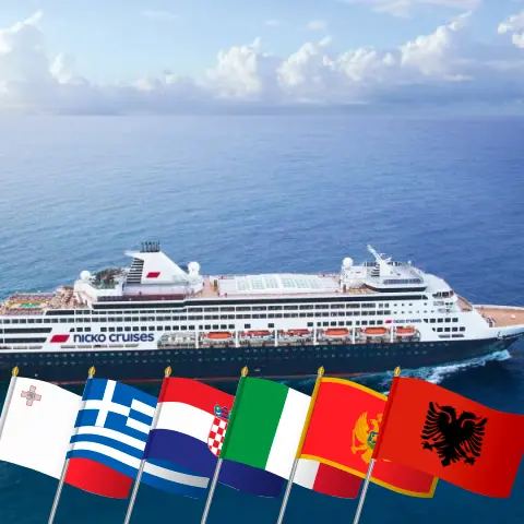 Cruzeiro no Mediterrâneo a partir de Valletta a bordo do navio Vasco da Gama com visitas a Malta, Grécia, Croácia, Itália, Montenegro e Albânia por 12 dias