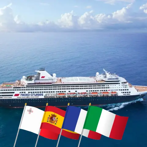 Crucero por el Mediterráneo desde Valletta a bordo del barco Vasco da Gama con visitas a Malta, España, Francia e Italia durante 9 días