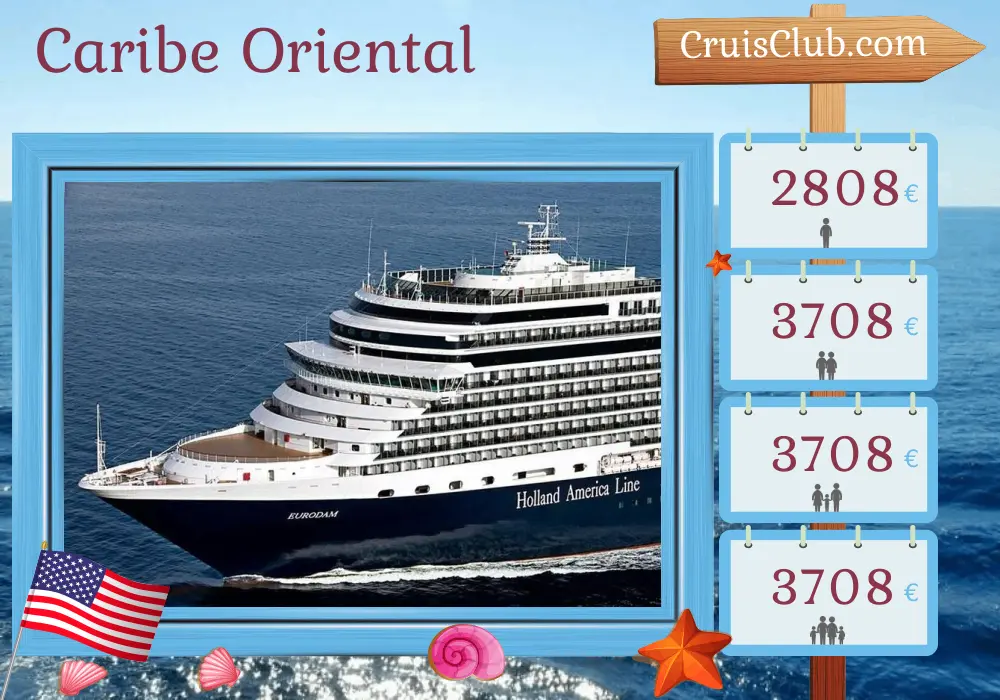 Crucero por el Este del Caribe desde Fort Lauderdale a bordo del Eurodam con visitas a Estados Unidos, Dominica, Martinica, San Cristóbal y Nieves, y Bahamas durante 12 días