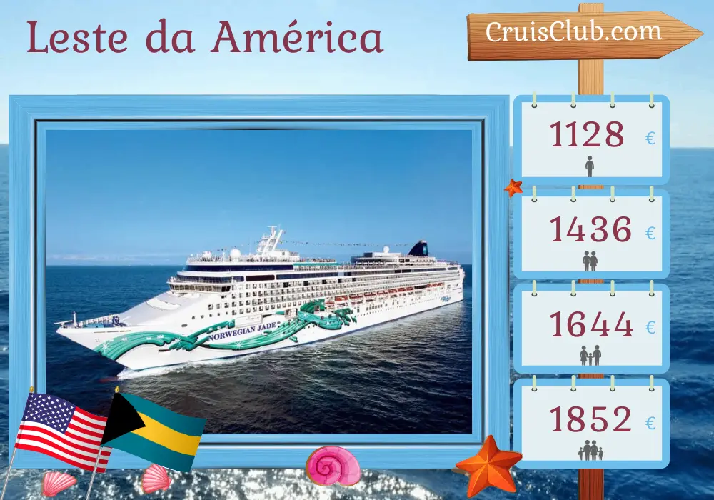 Cruzeiro no leste da América a partir de Miami a bordo do navio Norwegian Jade com visitas aos EUA e Bahamas por 5 dias