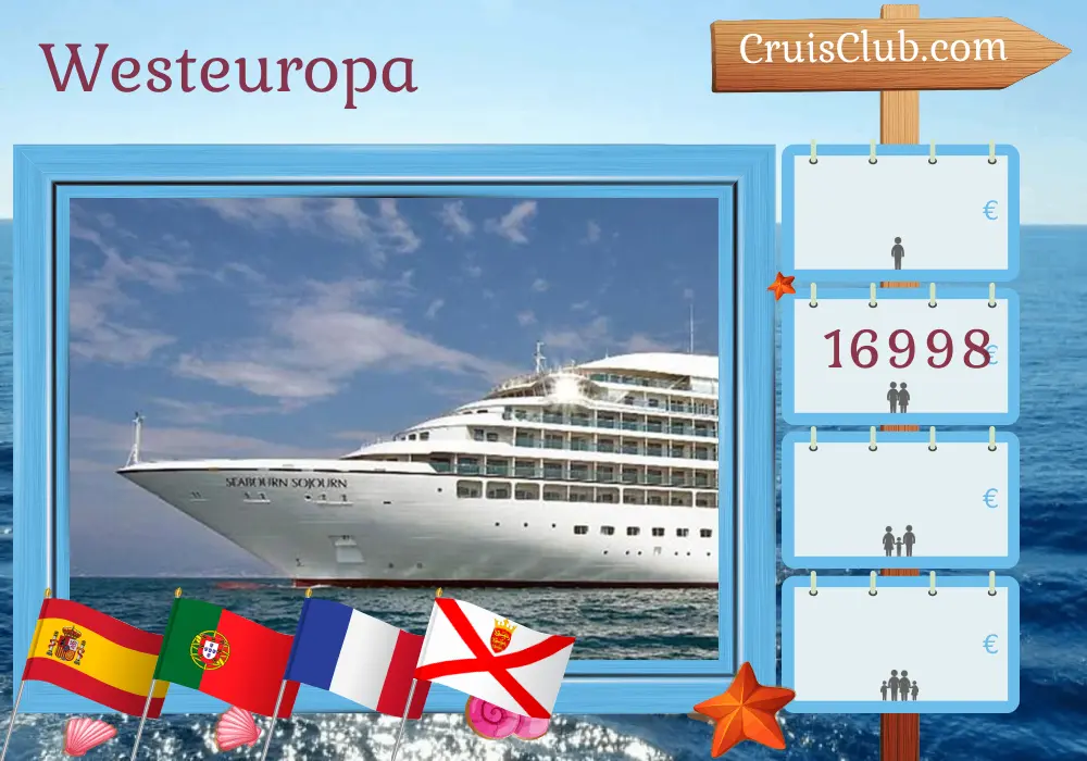 Kreuzfahrt in Westeuropa von Barcelona nach Dover an Bord des Schiffes Seabourn Sojourn mit Besuchen in Spanien, Portugal, Frankreich und Jersey für 15 Tage