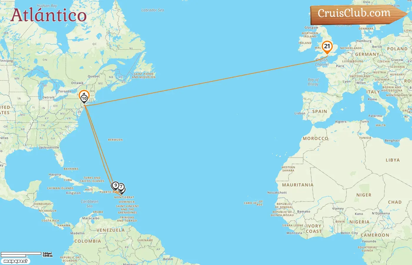 Crucero Transatlántico de Nueva York a Southampton a bordo del barco Queen Mary 2 con visitas a Estados Unidos por 21 días