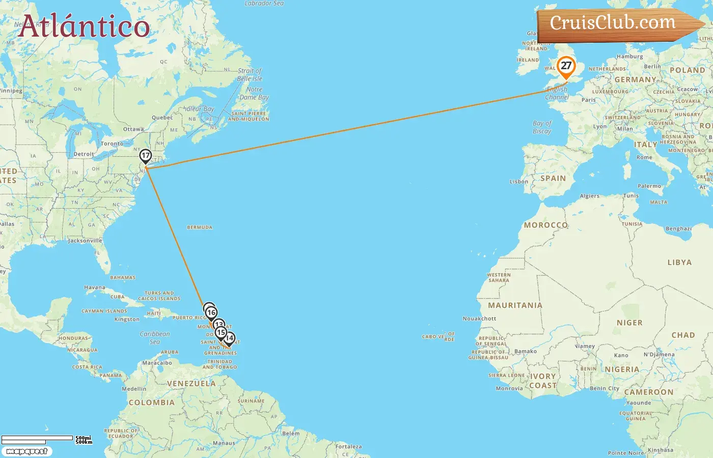 Crucero en el Transatlántico desde Southampton a bordo del barco Queen Mary 2 con visitas a Estados Unidos y Barbados por 27 días