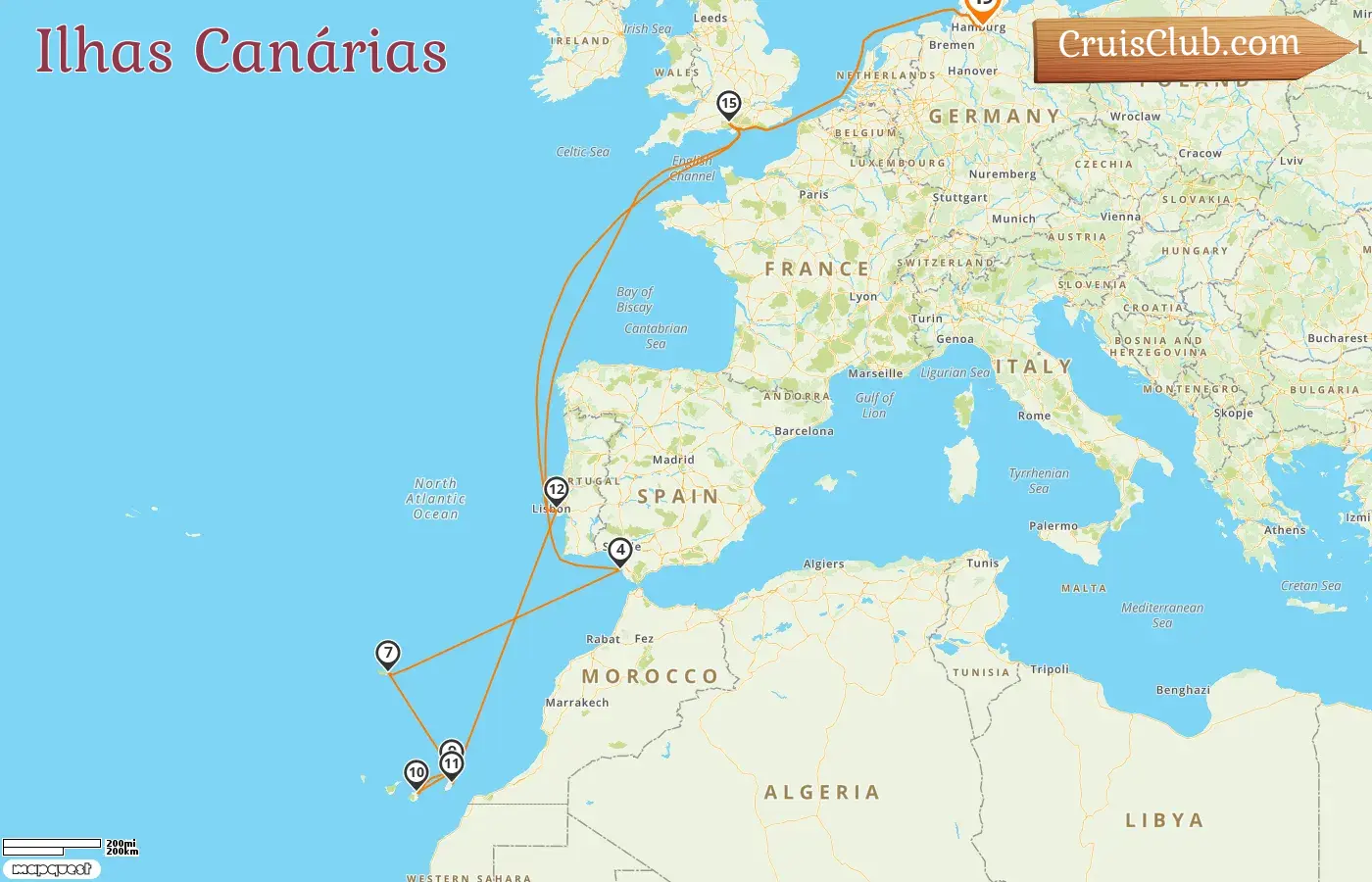 Cruzeiro nas Ilhas Canárias a partir de Hamburgo a bordo do navio Queen Anne com visitas à Alemanha, Espanha e Portugal por 19 dias