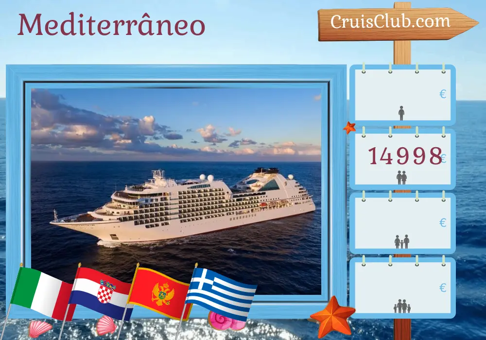 Cruzeiro no Mediterrâneo de Fusina a Piraeus a bordo do navio Seabourn Encore com visitas à Itália, Croácia, Montenegro, Grécia e Turquia por 15 dias