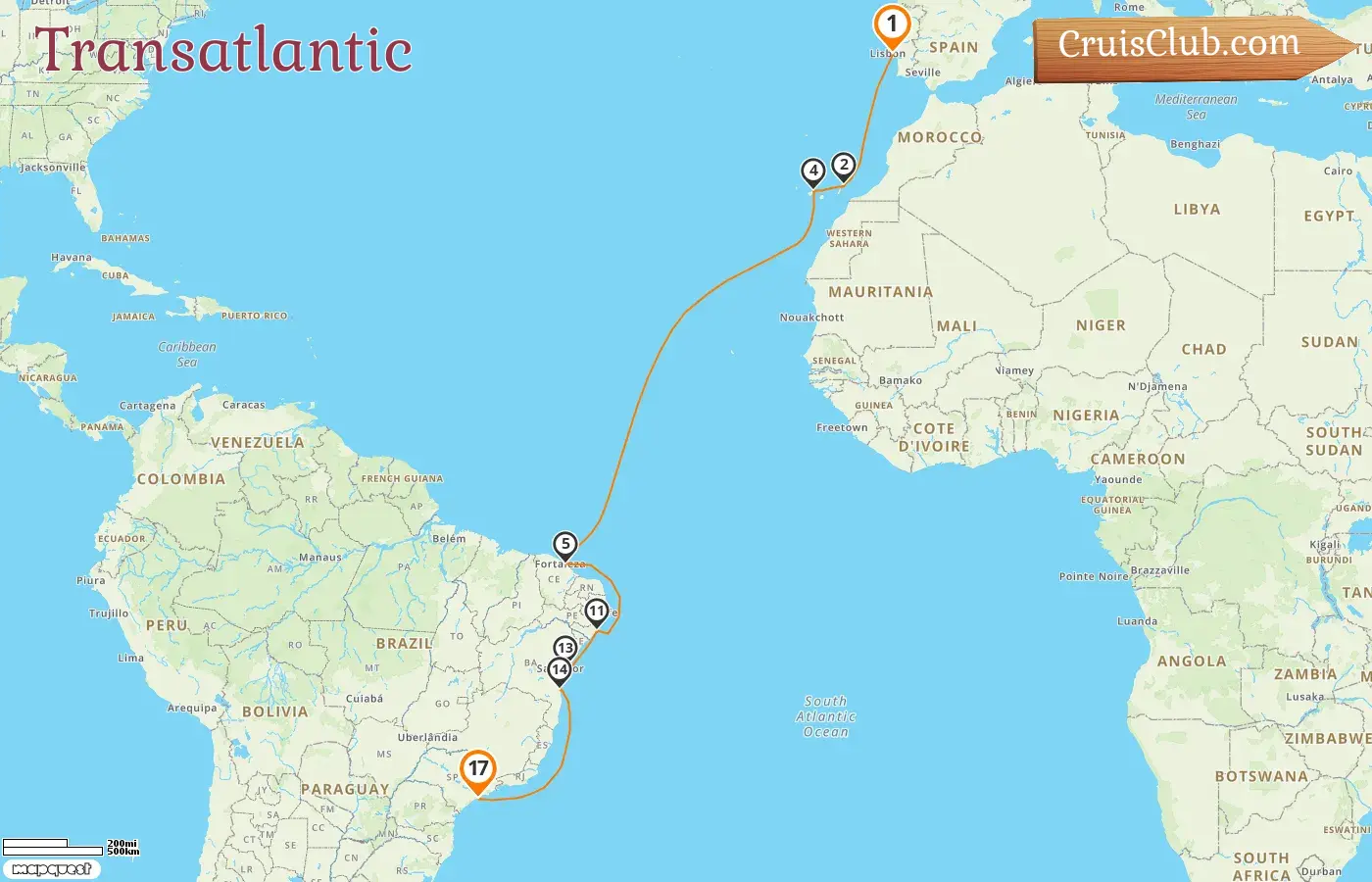 Transatlantic Cruise Lisbon to Santos Aboard Costa Diadema