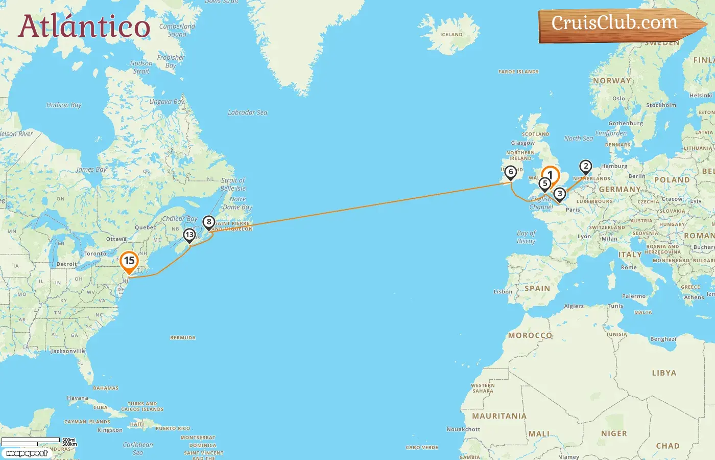 Crucero en el Transatlántico desde Southampton a Nueva York a bordo del barco Norwegian Prima con visitas a Países Bajos, Francia, Irlanda, Canadá y Estados Unidos por 15 días