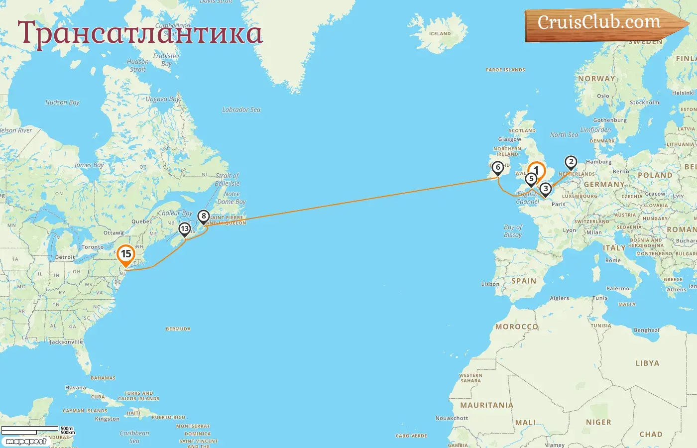 Круиз по Трансатлантике из Саутгемптона в Нью-Йорк на борту судна Norwegian Prima с посещением Нидерландов, Франции, Ирландии, Канады и США на 15 дней