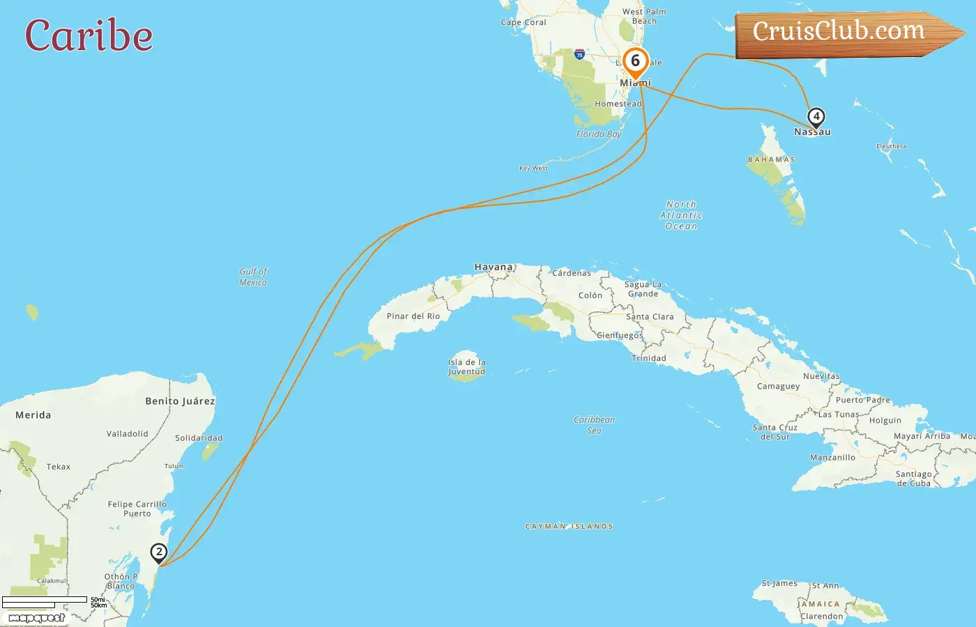 Crucero por el Caribe desde Miami a bordo del barco Libertad de los Mares con visitas a EE. UU., México y Bahamas durante 6 días
