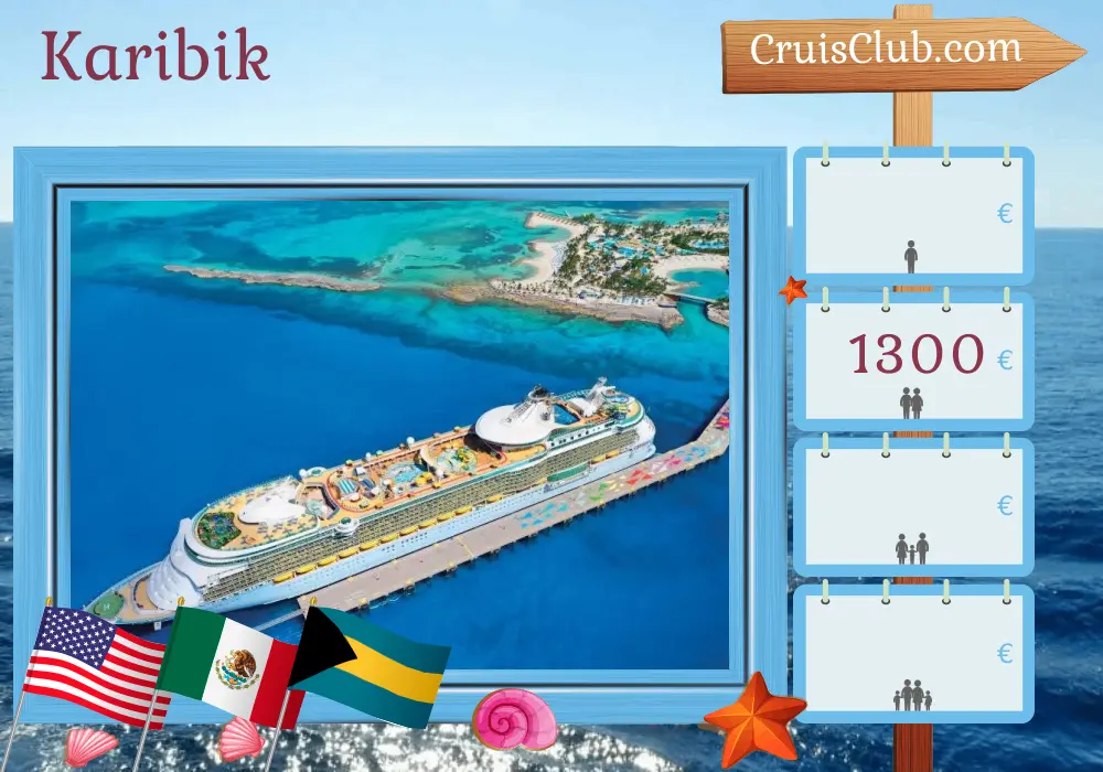 Kreuzfahrt in der Karibik ab Miami an Bord des Schiffes Freedom of the Seas mit Besuchen in den USA, Mexiko und den Bahamas für 6 Tage