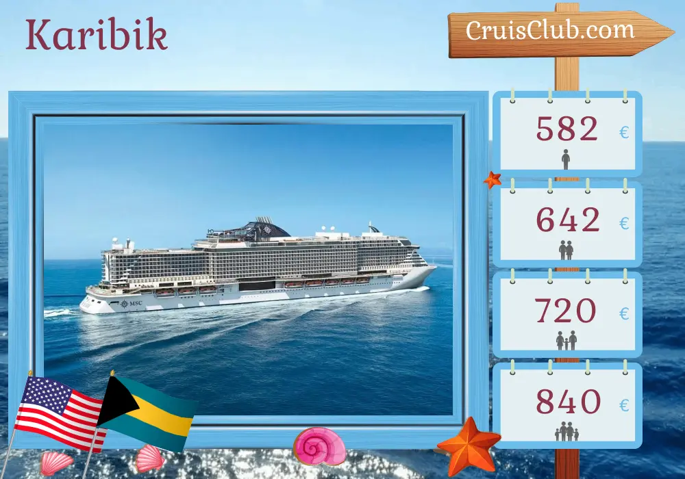 Kreuzfahrt in der Karibik ab Miami an Bord des MSC Seaside-Schiffs mit Besuchen in den USA und den Bahamas für 5 Tage