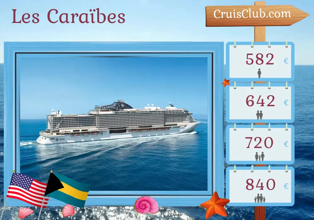 Croisière dans les Caraïbes au départ de Miami à bord du navire MSC Seaside avec des escales aux États-Unis et aux Bahamas pendant 5 jours