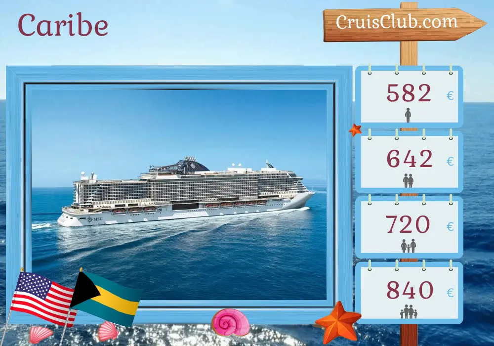 Cruzeiro no Caribe a partir de Miami a bordo do navio MSC Seaside com visitas aos EUA e Bahamas por 5 dias
