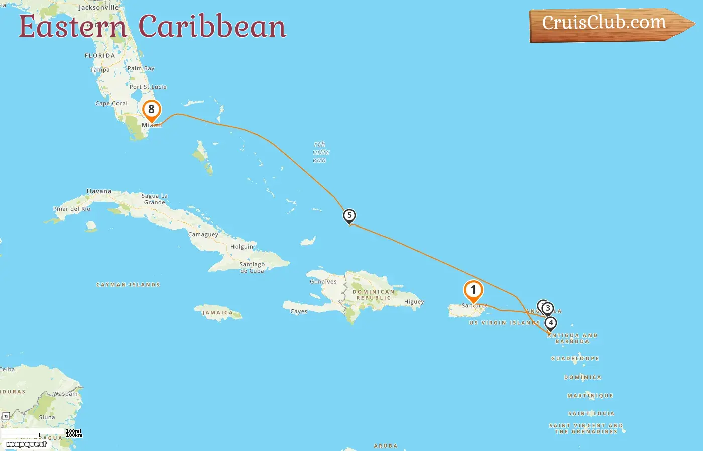 Kreuzfahrt in der östlichen Karibik von Saint John nach Miami an Bord des Schiffes EXPLORA III mit Besuchen in Puerto Rico, Saint-Barthélemy und den USA für 8 Tage