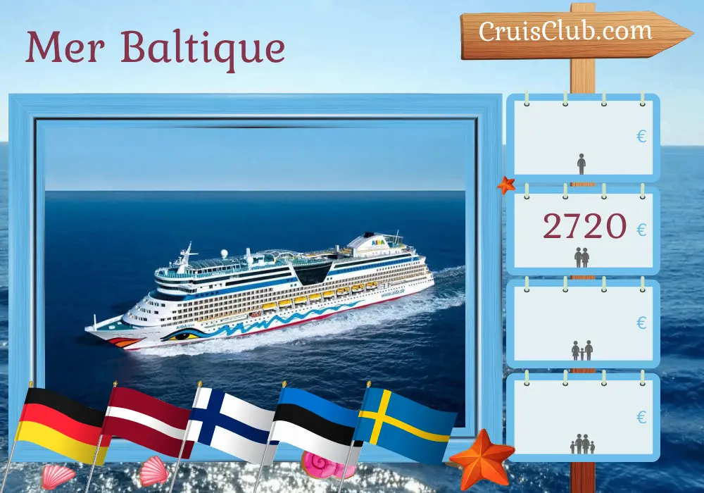 Croisière en mer Baltique depuis Warnemünde à bord du navire AIDAdiva avec des visites en Allemagne, en Lettonie, en Finlande, en Estonie et en Suède pendant 8 jours