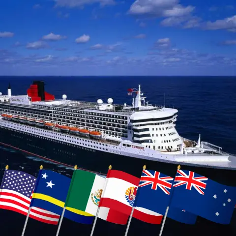 Weltreise-Kreuzfahrt von New York nach Sydney an Bord des Schiffes Queen Mary 2 mit Stopps in den USA, Curaçao, Panama, Mexiko, Französisch-Polynesien, Neuseeland und Australien für 44 Tage