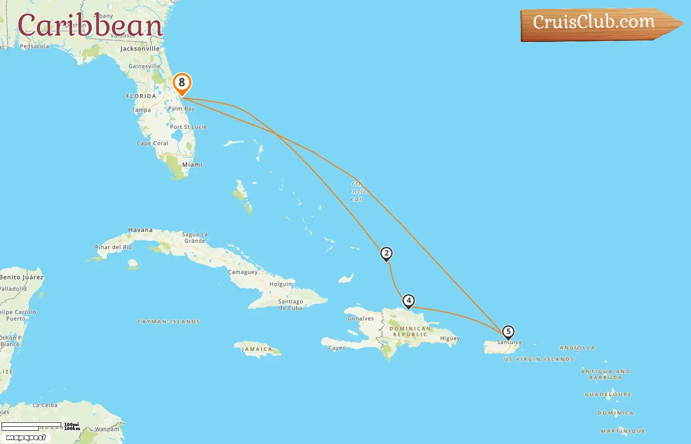 Cruise in the Caribbean from Port Canaveral / Orlando aboard Caribbean Princess ship with visits to USA, Dominican Republic, and Puerto Rico for 8 days