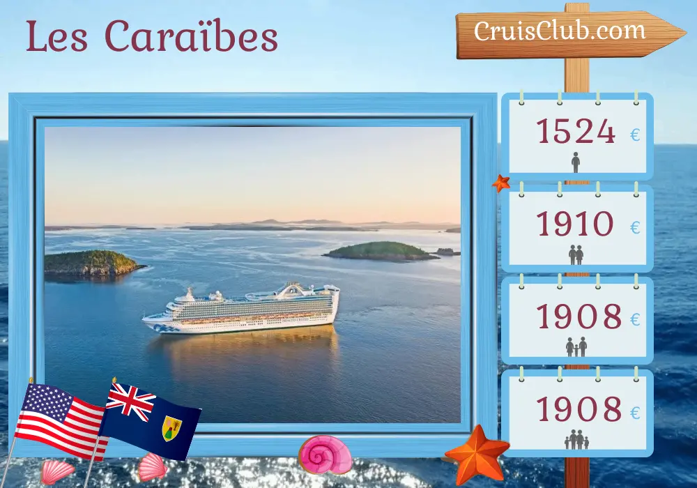 Croisière dans les Caraïbes depuis Port Canaveral / Orlando à bord du navire Caribbean Princess avec des escales aux États-Unis, en République dominicaine et à Porto Rico pendant 8 jours