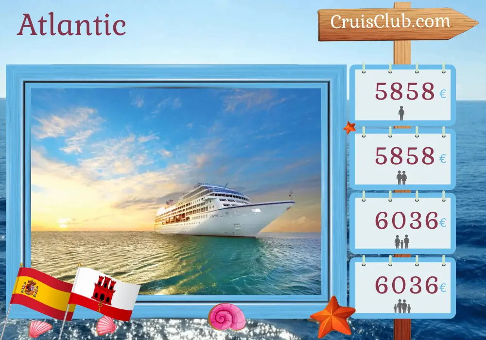 Cruise in the Atlantic from Barcelona to Lisbon aboard Oceania Sirena ship with visits to Spain, Gibraltar, and Morocco for 13 days
