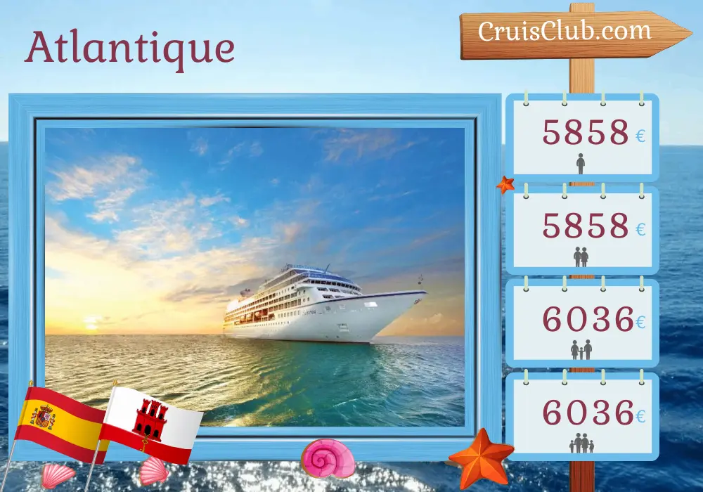 Croisière dans l`Atlantique de Barcelone à Lisbonne à bord du navire Oceania Sirena avec des visites en Espagne, à Gibraltar et au Maroc pendant 13 jours