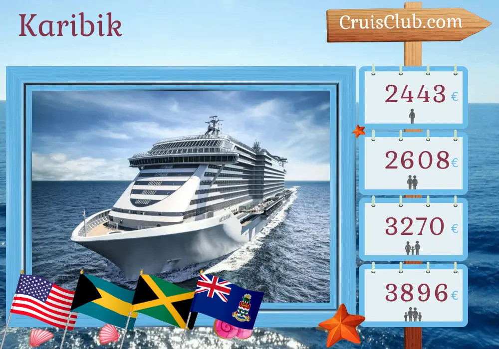 Kreuzfahrt in der Karibik ab Port Canaveral / Orlando an Bord des MSC Seashore Schiffes mit Besuchen in den USA, den Bahamas, Jamaika und den Kaimaninseln für 12 Tage