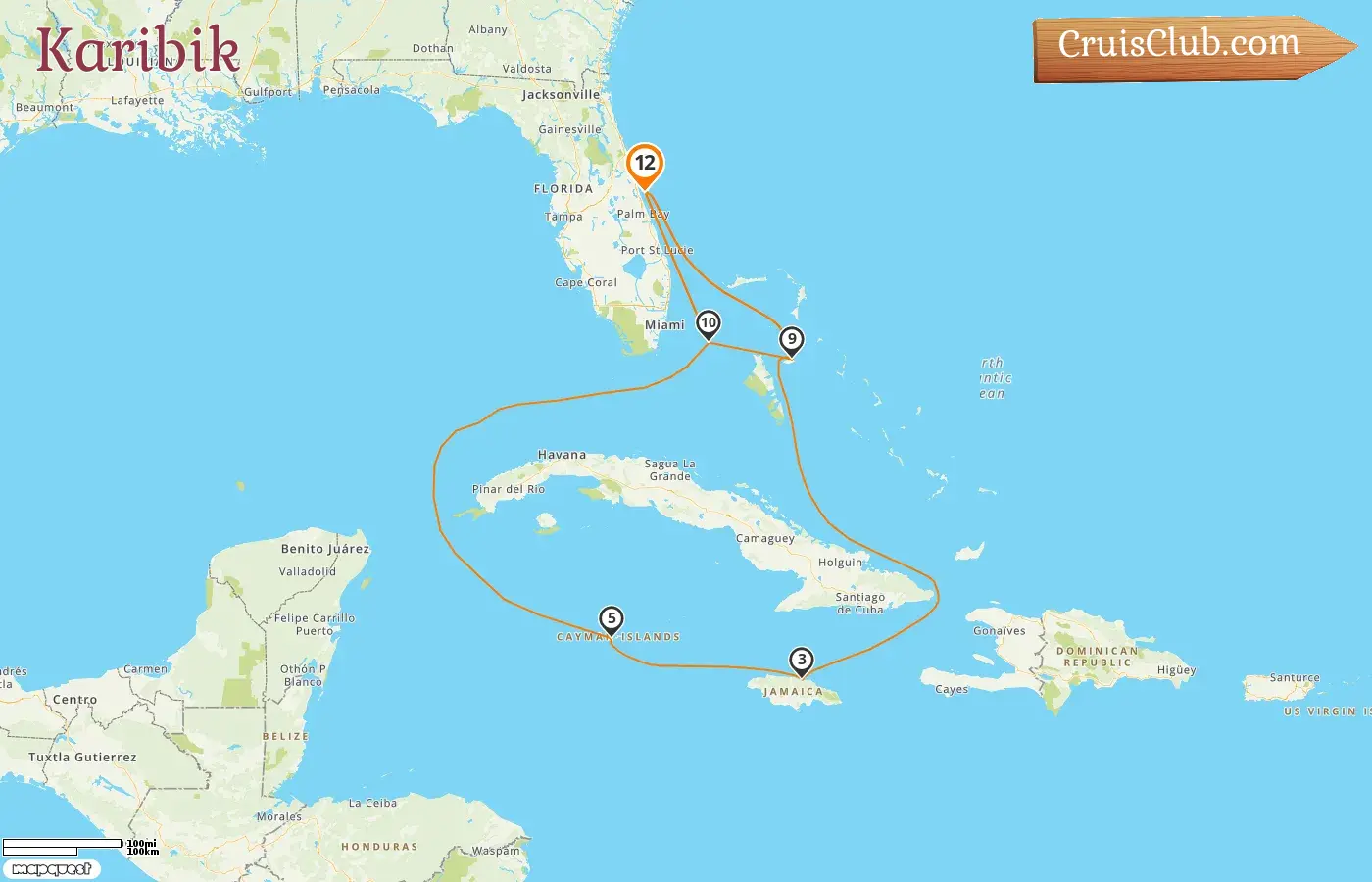 Kreuzfahrt in der Karibik ab Port Canaveral / Orlando an Bord des MSC Seashore Schiffes mit Besuchen in den USA, den Bahamas, Jamaika und den Kaimaninseln für 12 Tage