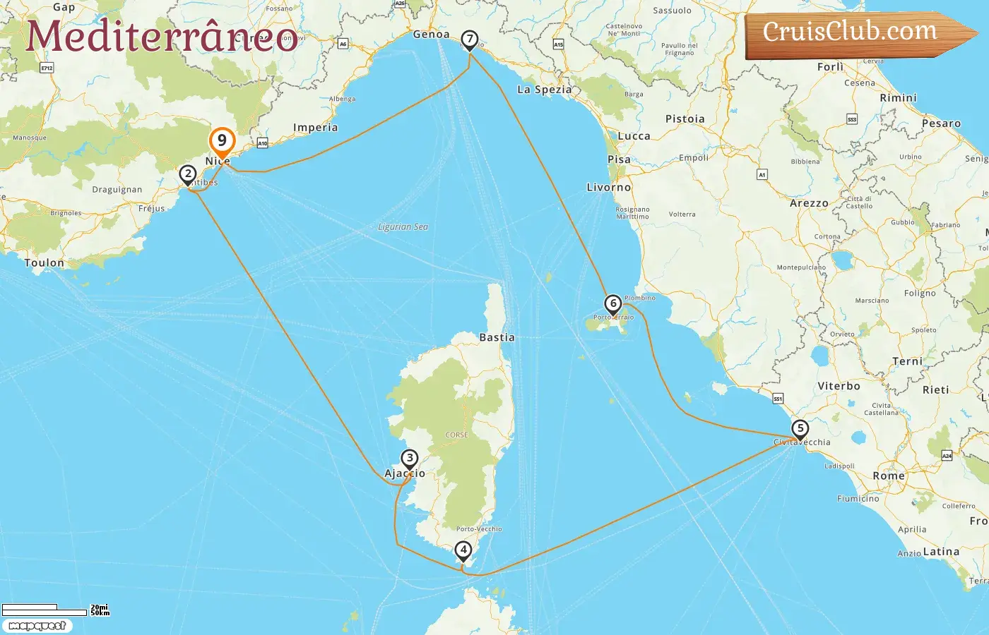 Cruzeiro no Mediterrâneo partindo de Nice a bordo do navio Le Dumont d`Urville com visitas à França e Itália por 9 dias