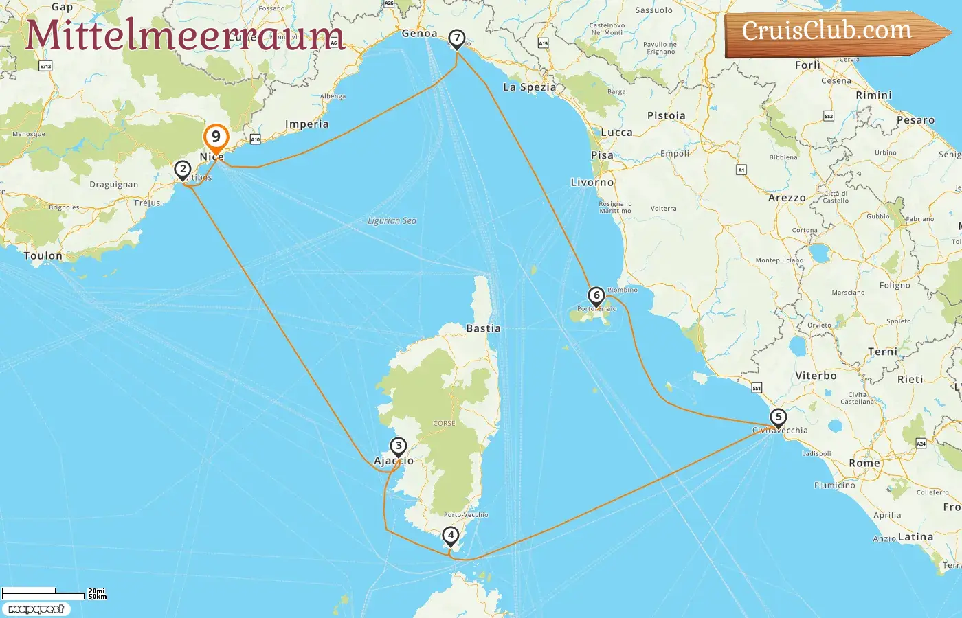 Kreuzfahrt im Mittelmeer ab Nizza an Bord des Schiffes Le Dumont d`Urville mit Besuchen in Frankreich und Italien für 9 Tage