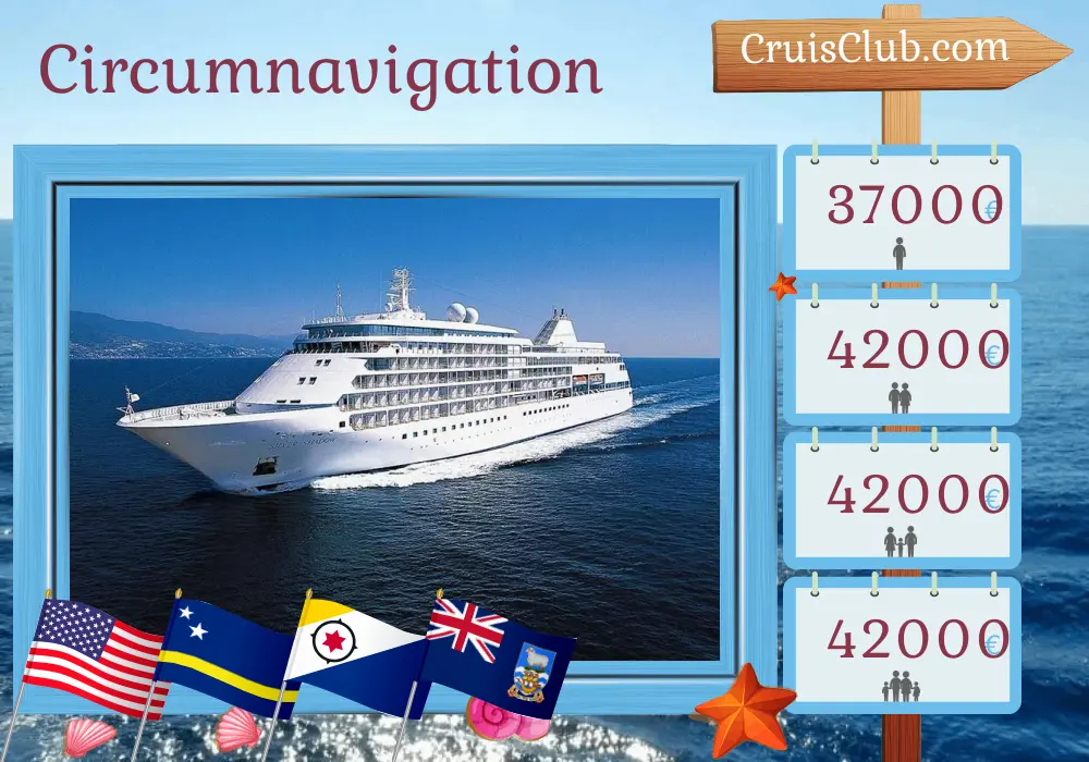 Croisière dans le monde de Miami à Buenos Aires à bord du navire Silver Shadow avec des arrêts aux États-Unis, aux îles Vierges britanniques, à Saint-Barthélemy, Curaçao, en Colombie, au Panama, en Équateur, au Pérou, au Chili, en Argentine et aux îles Malouines pendant 42 jours